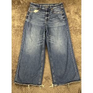 American Eagle Wide Ankle Jeans Women’s Size 6 Super High Rise Baggy Distressed